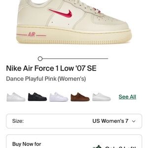 Nike Air Force 1 Low — Cream Upper with Pink Swoosh